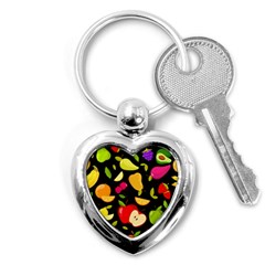 Vector Seamless Summer Fruits Pattern Black Background Key Chain (heart) by Vaneshart