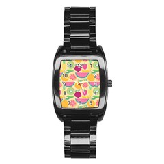 Seamless Pattern With Fruit Vector Illustrations Gift Wrap Design Stainless Steel Barrel Watch by Vaneshart