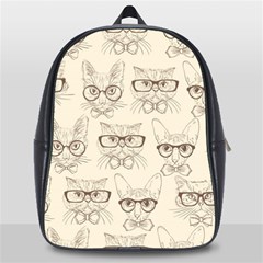 Seamless Pattern Hand Drawn Cats With Hipster Accessories School Bag (large) by Vaneshart