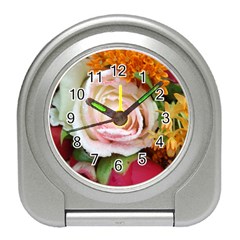 Floral Bouquet Orange Pink Rose Travel Alarm Clock by yoursparklingshop