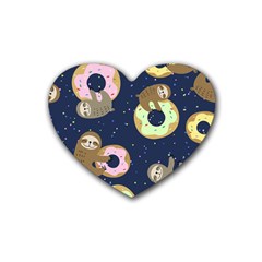 Cute Sloth With Sweet Doughnuts Rubber Coaster (heart)  by Sobalvarro