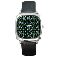 Carnation Pattern Black Square Metal Watch by snowwhitegirl