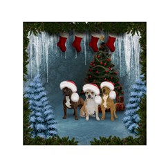 Christmas, Cute Dogs With Christmas Hat Small Satin Scarf (square) by FantasyWorld7