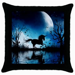 Wonderful Unicorn Silhouette In The Night Throw Pillow Case (black) by FantasyWorld7