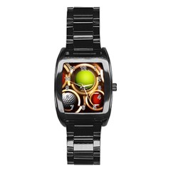 Sport Ball Tennis Golf Football Stainless Steel Barrel Watch by HermanTelo