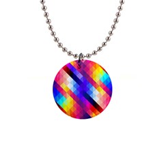 Abstract Blue Background Colorful Pattern 1  Button Necklace by HermanTelo