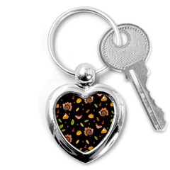 Thanksgiving Turkey Pattern Key Chain (heart) by Valentinaart