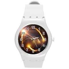 Flying Comets And Light Rays, Digital Art Round Plastic Sport Watch (m) by picsaspassion