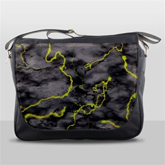 Marble Light Gray With Green Lime Veins Texture Floor Background Retro Neon 80s Style Neon Colors Print Luxuous Real Marble Messenger Bag by genx