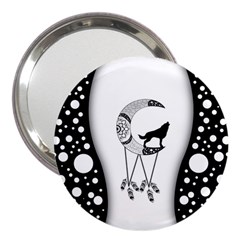 Wonderful Moon With Black Wolf 3  Handbag Mirrors by FantasyWorld7