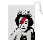 Banksy graffiti UK England God Save the Queen Elisabeth with David Bowie rockband face makeup Ziggy Stardust Drawstring Pouch (5XL) Front