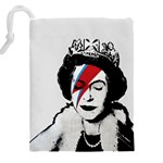 Banksy graffiti UK England God Save the Queen Elisabeth with David Bowie rockband face makeup Ziggy Stardust Drawstring Pouch (5XL) Back