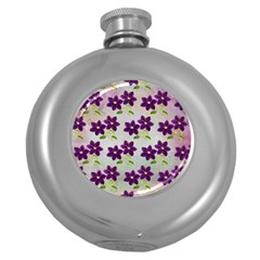 Purple Flower Round Hip Flask (5 Oz) by HermanTelo