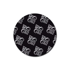 French France Fleur De Lys Metal Pattern Black And White Antique Vintage Black Rocker Rubber Round Coaster (4 Pack)  by Quebec