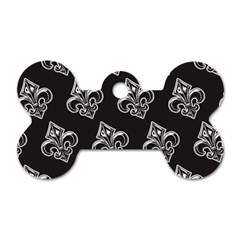 French France Fleur De Lys Metal Pattern Black And White Antique Vintage Black Rocker Dog Tag Bone (two Sides) by Quebec