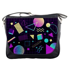 Retrowave Aesthetic Vaporwave Retro Memphis Pattern 80s Design 3d Geometric Shapes Messenger Bag by genx