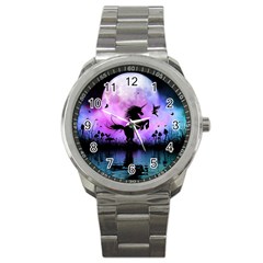 Wonderful Unicorn With Fairy In The Night Sport Metal Watch by FantasyWorld7