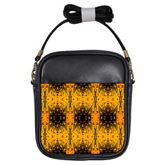 Pattern Wallpaper Background Yellow Amber Black Girls Sling Bag by Vaneshart