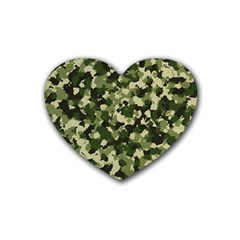 Dark Green Camouflage Army Rubber Coaster (heart)  by McCallaCoultureArmyShop