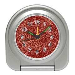 Burgundy Red Confetti Pattern Abstract Art Travel Alarm Clock by yoursparklingshop