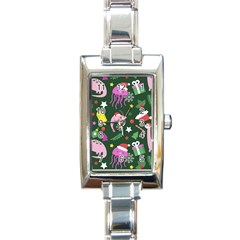 Colorful Funny Christmas Pattern Rectangle Italian Charm Watch by Vaneshart