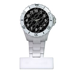 Black And White Ethnic Geometric Pattern Plastic Nurses Watch by dflcprintsclothing