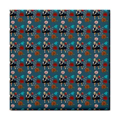 Retro Girls Dress In Black Pattern Blue Teal Tile Coaster by snowwhitegirl