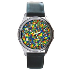 Clown World Pepe The Frog Honkhonk Meme Kekistan Funny Pattern Blue  Round Metal Watch by snek