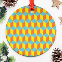 Cube Hexagon Pattern Yellow Blue Ornament (round) by Vaneshart