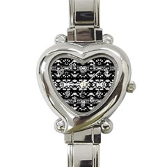 Black And White Modern Ornate Stripes Design Heart Italian Charm Watch by dflcprintsclothing