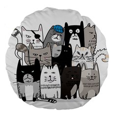 Cute Cat Hand Drawn Cartoon Style Large 18  Premium Round Cushions by Vaneshart