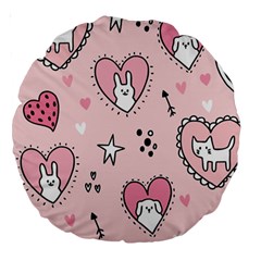 Cartoon Cute Valentines Day Doodle Heart Love Flower Seamless Pattern Vector Large 18  Premium Round Cushions by Vaneshart