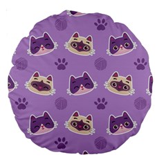 Cute Colorful Cat Kitten With Paw Yarn Ball Seamless Pattern Large 18  Premium Round Cushions by Vaneshart