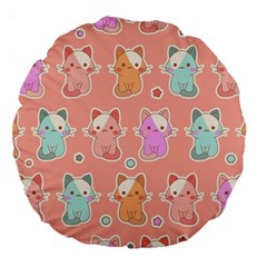 Cute Kawaii Kittens Seamless Pattern Large 18  Premium Round Cushions by Vaneshart