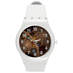 Fractal Fantasy Abstract Design Round Plastic Sport Watch (m) by Wegoenart