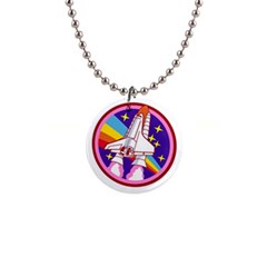 Pink Rainbow Rocket 1  Button Necklace by Wegoenart