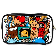 Abstract Grunge Urban Pattern With Monster Character Super Drawing Graffiti Style Toiletries Bag (two Sides) by Nexatart