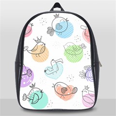 Cartoon Bird Cute Doodle Bird School Bag (large) by Vaneshart