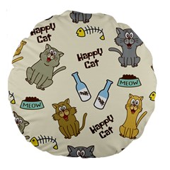 Happy Cats Pattern Background Large 18  Premium Round Cushions by Vaneshart