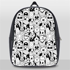 Seamless Pattern With Black White Doodle Dogs School Bag (large) by Vaneshart