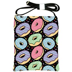 Colorful Donut Seamless Pattern On Black Vector Shoulder Sling Bag by Sobalvarro