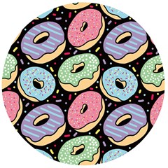 Colorful Donut Seamless Pattern On Black Vector Wooden Bottle Opener (round) by Sobalvarro