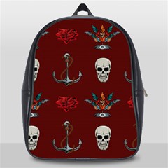 Tattoo Old School Background Pattern School Bag (large) by Wegoenart