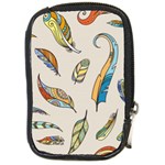 Vector Boho Doodle Feathers Seamless Pattern Illustration Compact Camera Leather Case Front