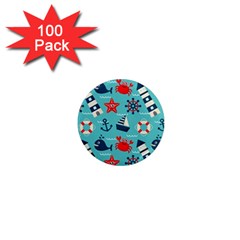 Seamless Pattern Nautical Icons Cartoon Style 1  Mini Magnets (100 Pack)  by Wegoenart