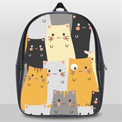 Seamless Pattern Cute Cat Cartoons School Bag (large) by Vaneshart