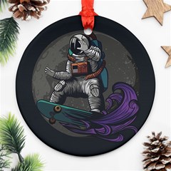 Illustration Astronaut Cosmonaut Paying Skateboard Sport Space With Astronaut Suit Ornament (round) by Vaneshart