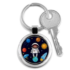 Boy Spaceman Space Rocket Ufo Planets Stars Key Chain (round) by Vaneshart