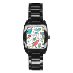 Space Cosmos Seamless Pattern Seamless Pattern Doodle Style Stainless Steel Barrel Watch by Vaneshart