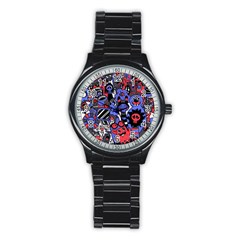 Cute Halloween Monsters Set Background Stainless Steel Round Watch by Vaneshart